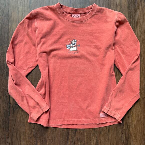 Life is Good Snowman Graphic Long Sleeve Tee Shirt Women’s Small Red - Picture 1 of 9